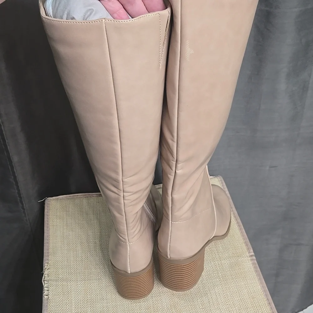 Journee Collection Over-the-Knee Block Heel Boots in Beige